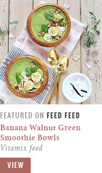 JustineCelina Pantone Inspired Banana Walnut Green Smoothie Bowls featured in FeedFeed's Vitamix Feed // JustineCelina.com
