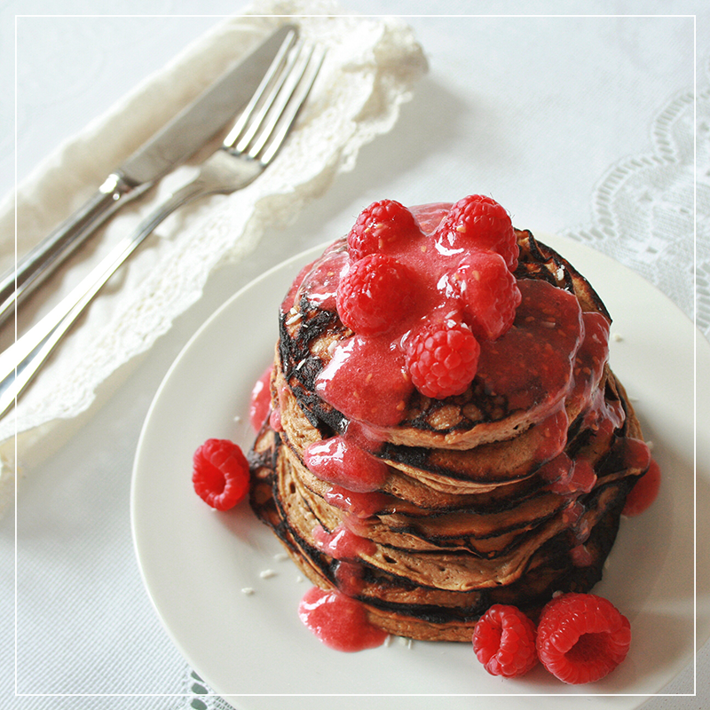 Banana Maca Pancakes with Raspberry Maple Syrup // JustineCelina.com