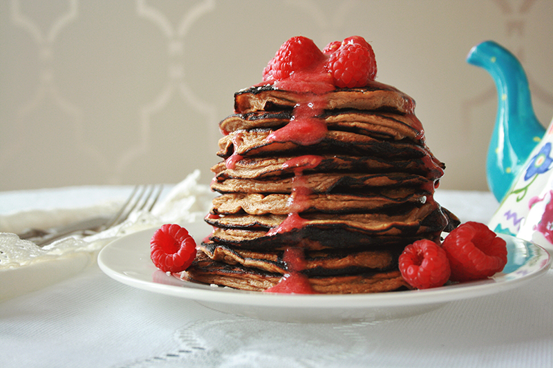 Banana Maca Pancakes with Raspberry Maple Syrup // JustineCelina.com