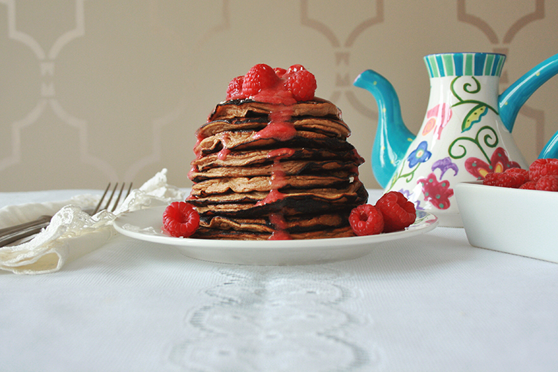 Banana Maca Pancakes with Raspberry Maple Syrup // JustineCelina.com