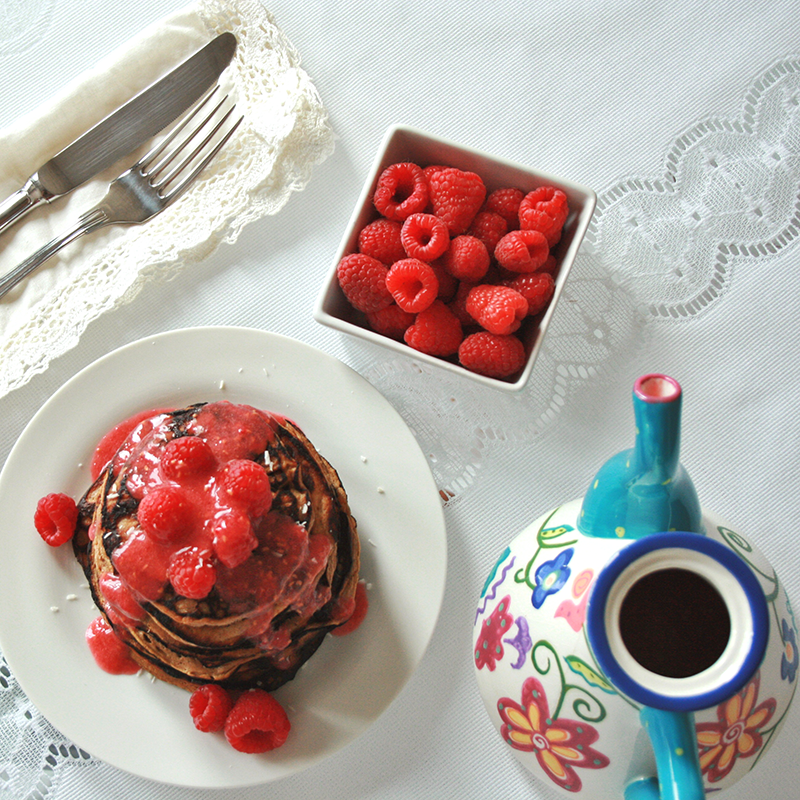 Banana Maca Pancakes with Raspberry Maple Syrup // JustineCelina.com