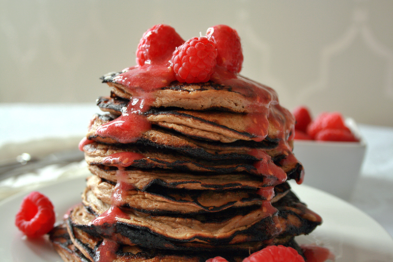 Banana Maca Pancakes with Raspberry Maple Syrup // JustineCelina.com