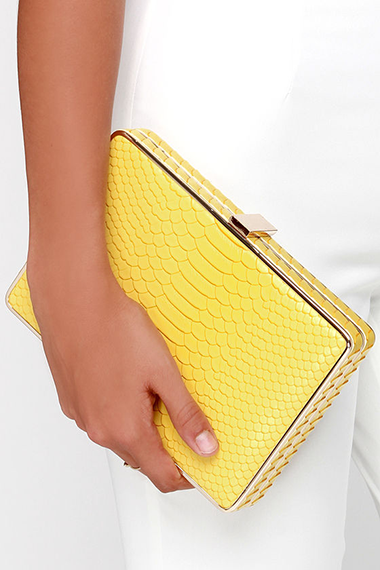 Lulus Croco Dialogue Yellow Clutch