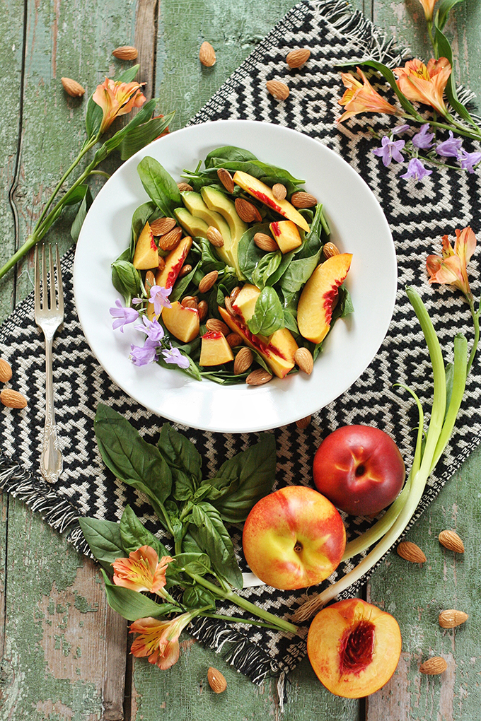 Nectarine Basil Salad with Pineapple Balsamic Vinaigrette // JustineCelina.com