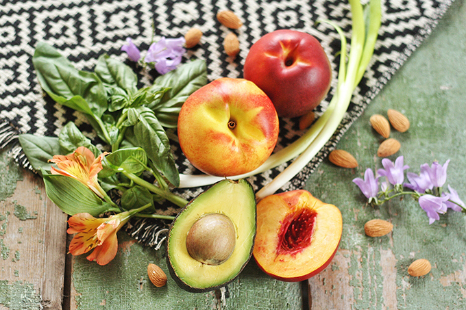 Nectarine Basil Salad with Pineapple Balsamic Vinaigrette // JustineCelina.com