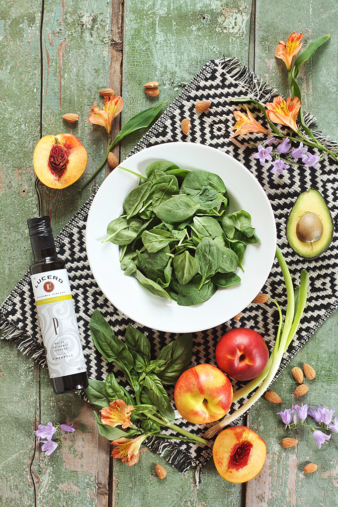 Nectarine Basil Salad with Pineapple Balsamic Vinaigrette // JustineCelina.com