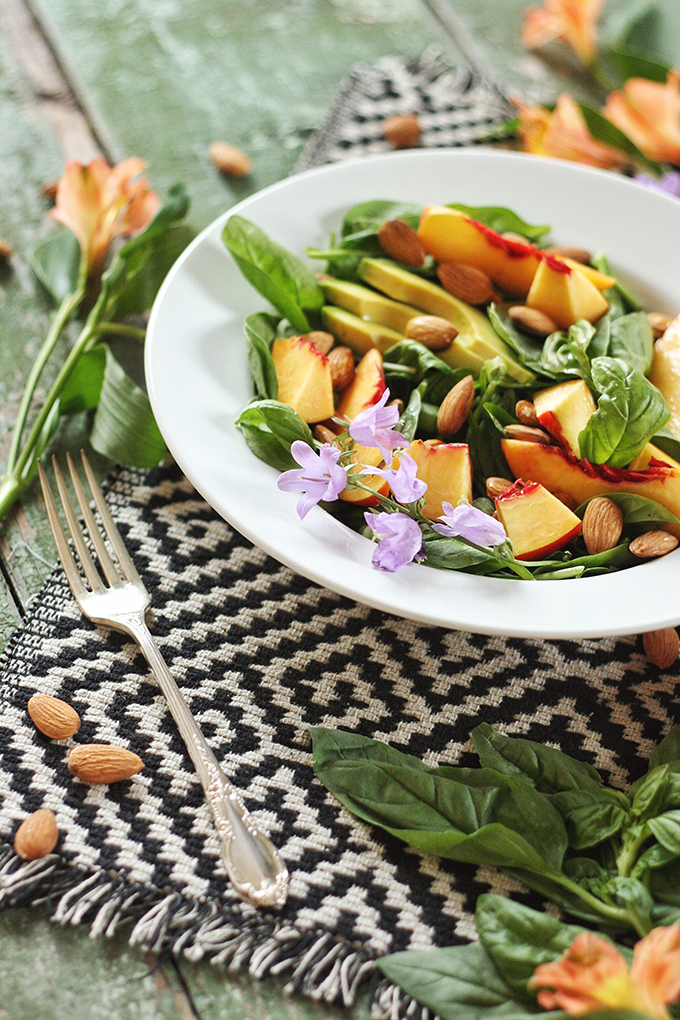 Nectarine Basil Salad with Pineapple Balsamic Vinaigrette // JustineCelina.com