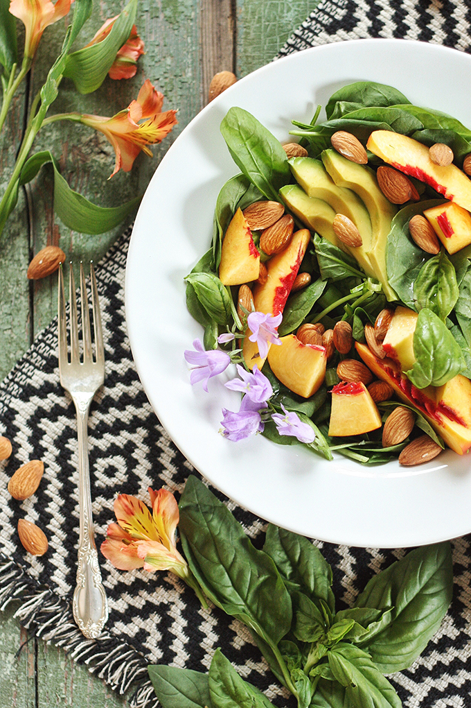 Nectarine Basil Salad with Pineapple Balsamic Vinaigrette // JustineCelina.com