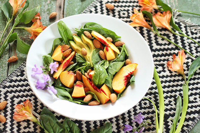 Nectarine Basil Salad with Pineapple Balsamic Vinaigrette // JustineCelina.com