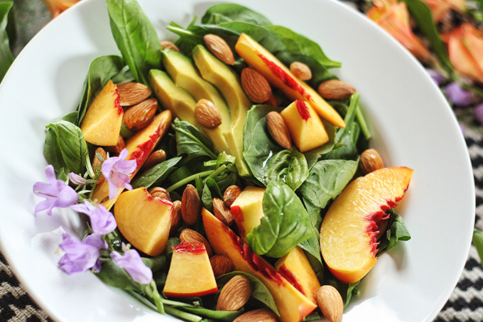 Nectarine Basil Salad with Pineapple Balsamic Vinaigrette // JustineCelina.com