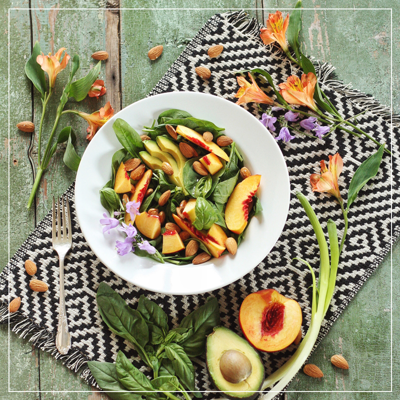 Nectarine Basil Salad with Pineapple Balsamic Vinaigrette // JustineCelina.com