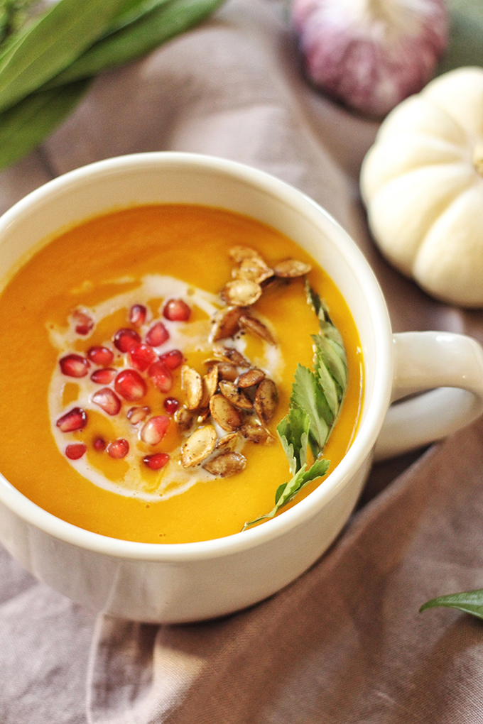 Autumn Harvest Soup with Roasted Squash Seeds // JustineCelina.com