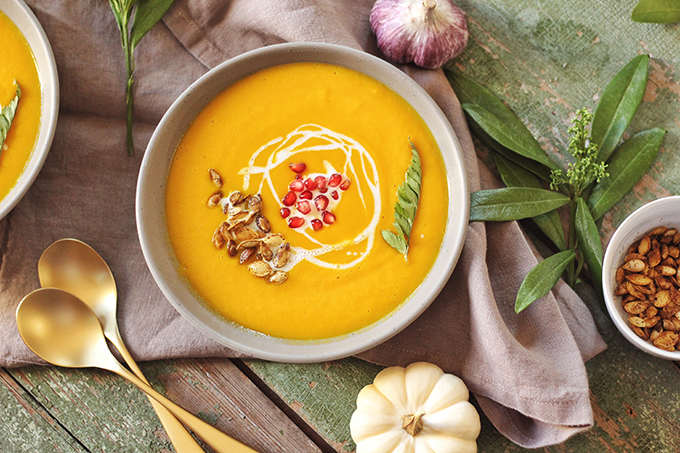 Autumn Harvest Soup with Roasted Squash Seeds // JustineCelina.com