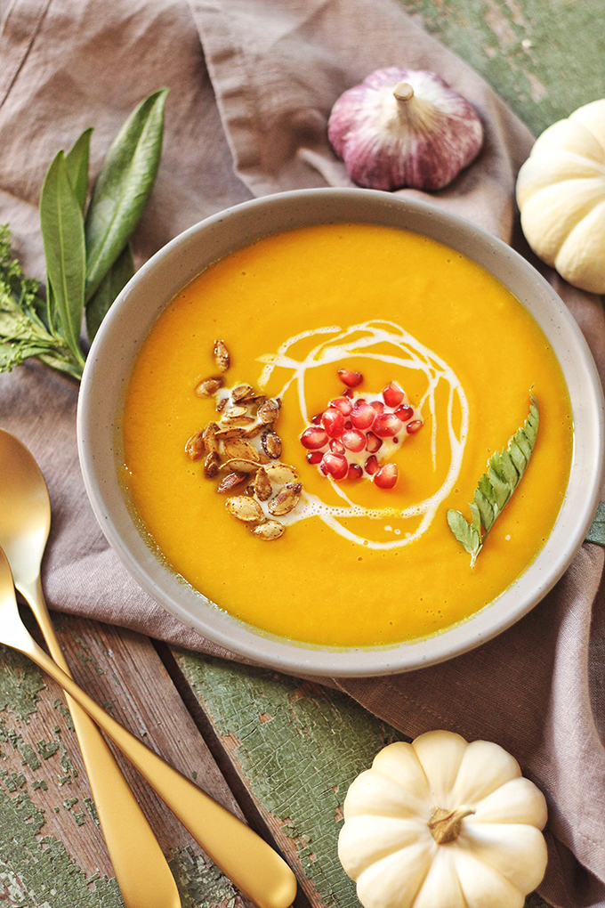 Autumn Harvest Soup with Roasted Squash Seeds // JustineCelina.com