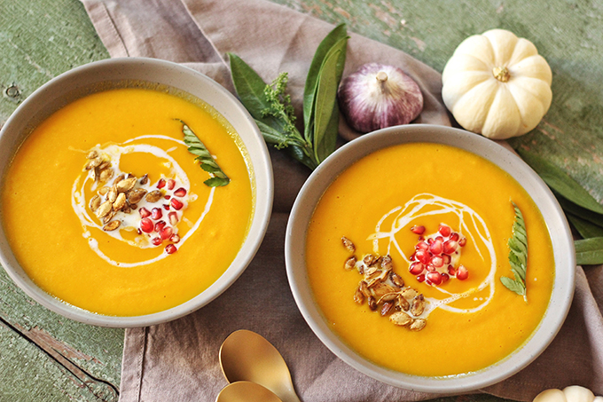 Autumn Harvest Soup with Roasted Squash Seeds // JustineCelina.com