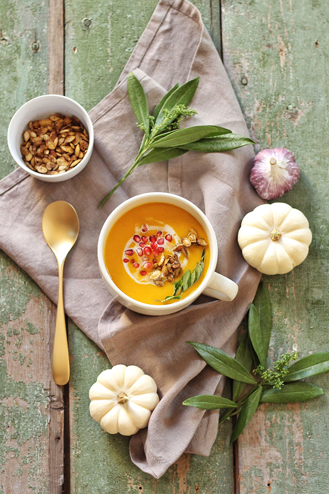 Autumn Harvest Soup with Roasted Squash Seeds // JustineCelina.com