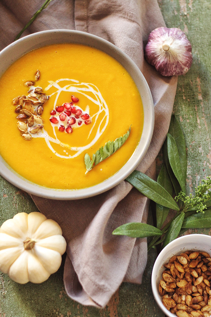 Autumn Harvest Soup with Roasted Squash Seeds // JustineCelina.com