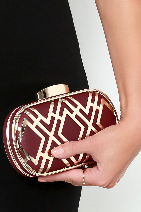 Time for Takeoff Gold and Oxblood Red Clutch