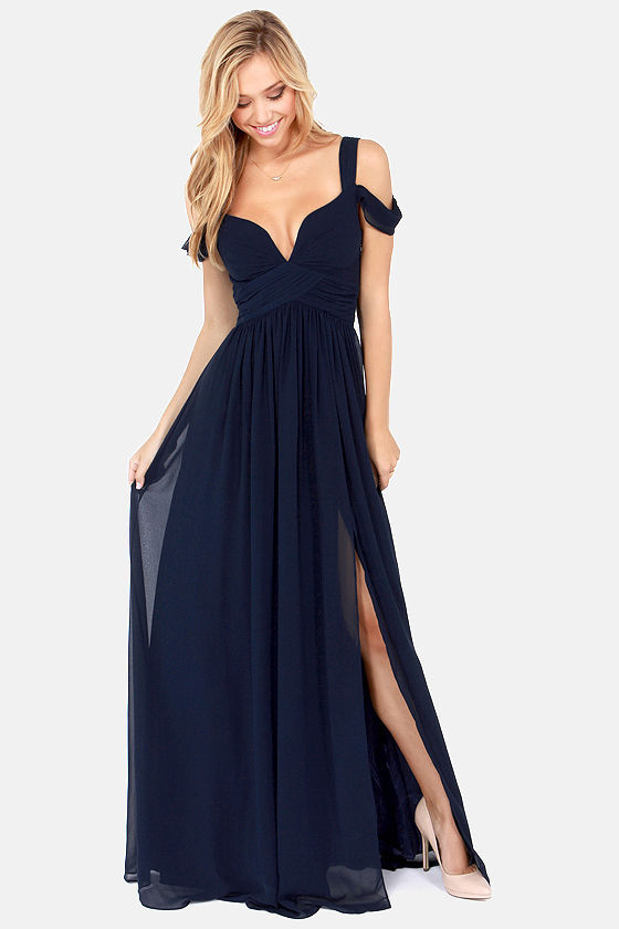 Bariano Ocean of Elegance Navy Blue Maxi Dress Lulus.com