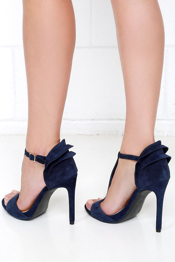 Jessica Simpson Rayanna Military Blue Kid Suede Peep Toe Heels