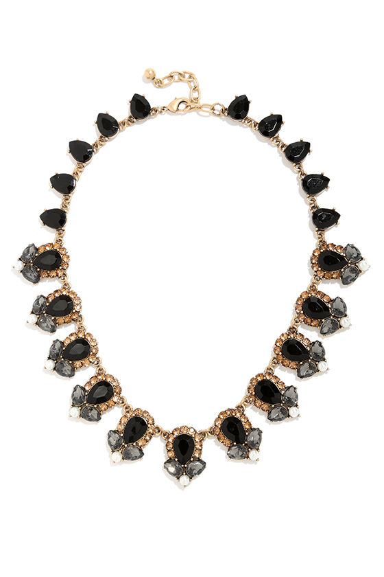 Get Glam Black Rhinestone Statement Necklace 