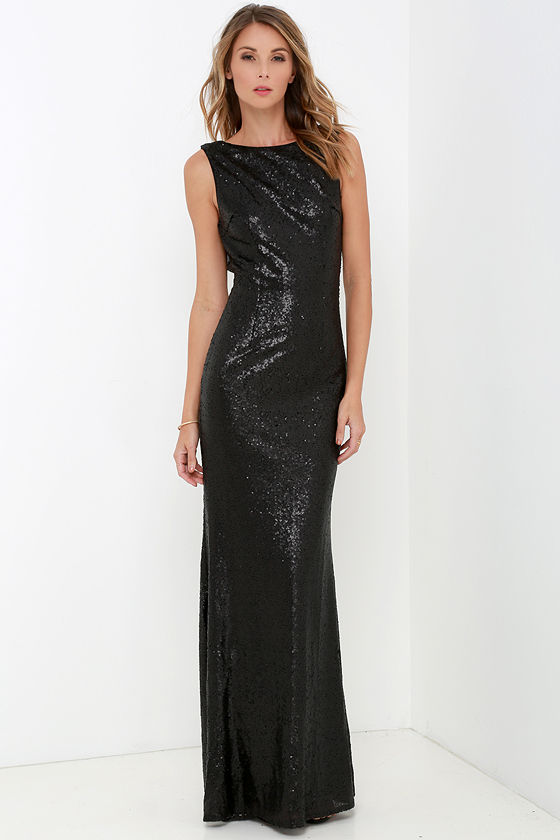  Slink and Wink Matte Black Sequin Maxi Dress 