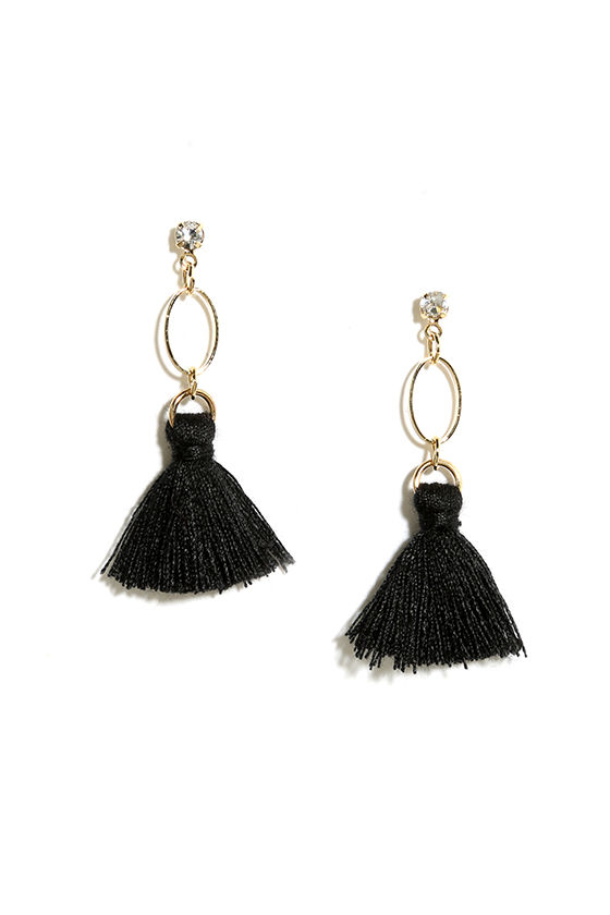 Mind Your Manor Black Tassel Earrings