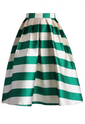  Scottish Green Striped Midi Skirt