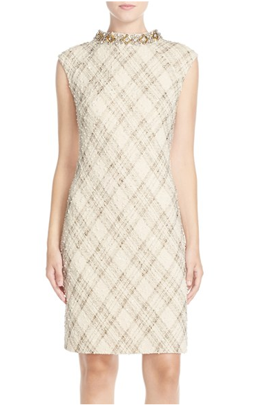 Vince Camuto Embellished Foiled Bouclé Shift Dress (Regular & Petite)