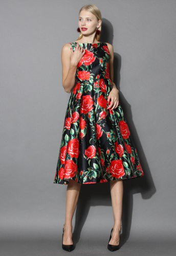  Rosy Night Print Prom Dress