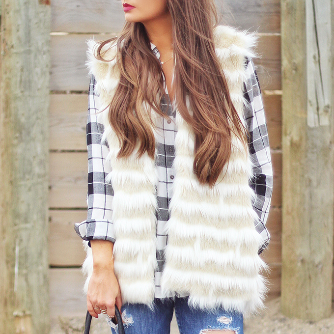 Faux Fur + Distressed Denim // JustineCelina.com