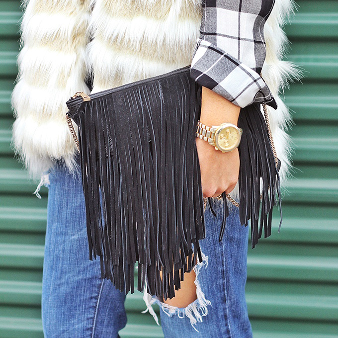 Faux Fur + Distressed Denim // JustineCelina.com