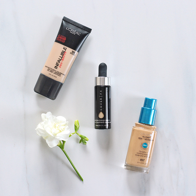 2015 Beauty Favourites | Foundation | L'Oreal Infalliable Pro Matte Foundation 105 Photos, Review Swatches | Covergirl Outlast Stay Fabulous 3 in 1 857 Golden Tan Photos, Review, Swatches, | Cover FX Custom Cover Drops Photos, Review, Swatches // JustineCelina.com