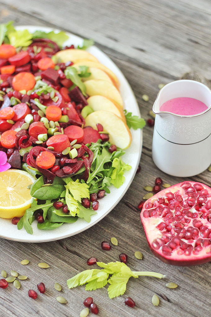 New Year Detox Salad with Pink Tahini Dressing // JustineCelina.com