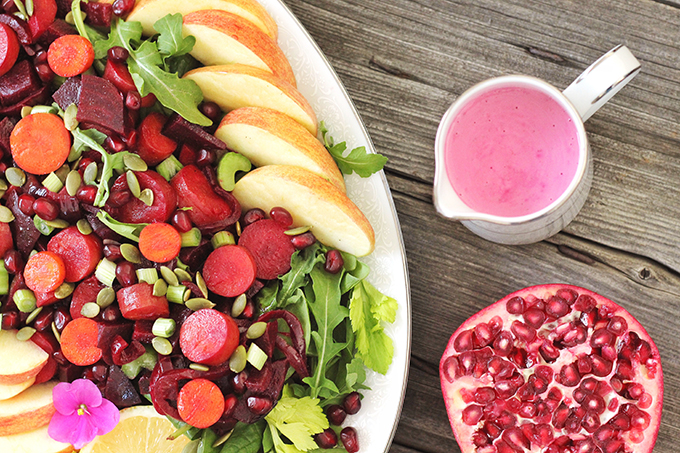 New Year Detox Salad with Pink Tahini Dressing // JustineCelina.com