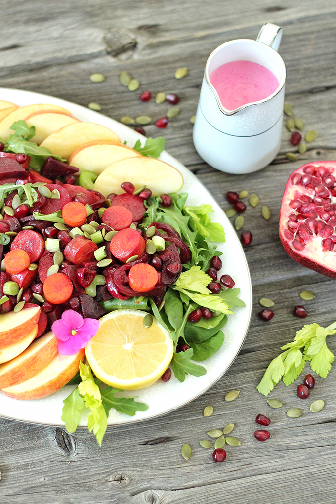 New Year Detox Salad with Pink Tahini Dressing // JustineCelina.com