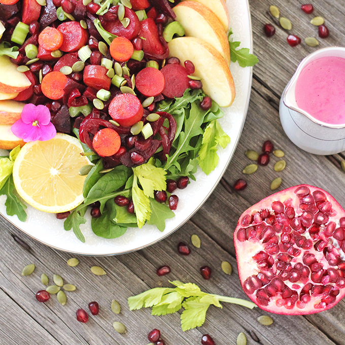 New Year Detox Salad with Pink Tahini Dressing // JustineCelina.com