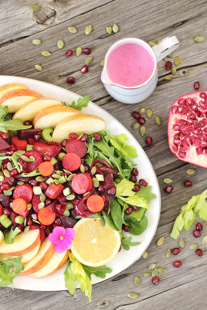 New Year Detox Salad with Pink Tahini Dressing // JustineCelina.com