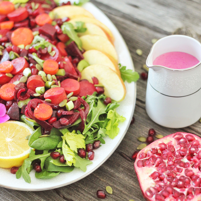 New Year Detox Salad with Pink Tahini Dressing // JustineCelina.com