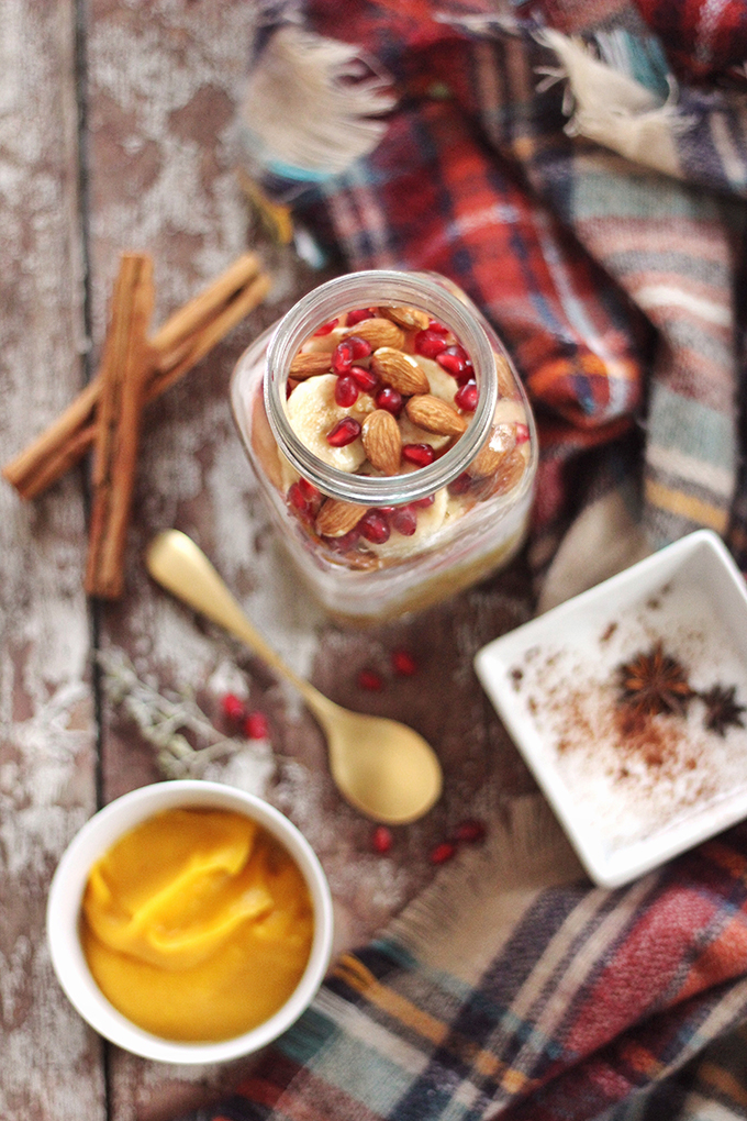 Winter Breakfast Bowl with Pumpkin Spice Steel Cut Oats | How to layer breakfast in a mason jar // JustineCelina.com 