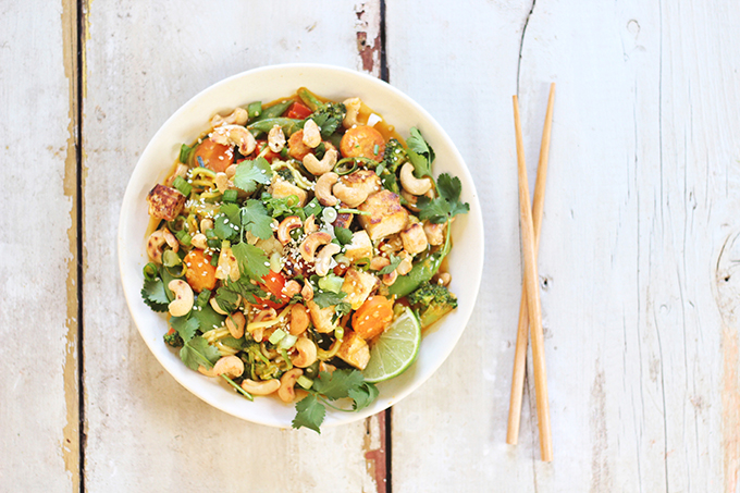 Carrot Cashew Zoodles with Crispy Sesame Tofu // JustineCelina.com