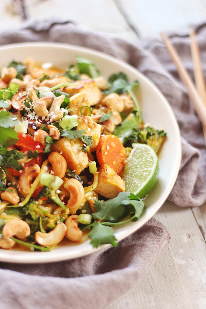 Carrot Cashew Zoodles with Crispy Sesame Tofu // JustineCelina.com