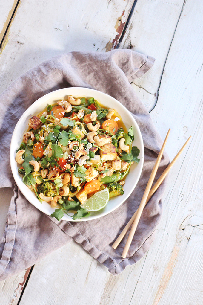 Carrot Cashew Zoodles with Crispy Sesame Tofu // JustineCelina.com