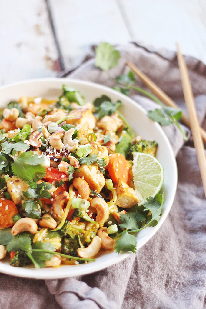 Carrot Cashew Zoodles with Crispy Sesame Tofu // JustineCelina.com