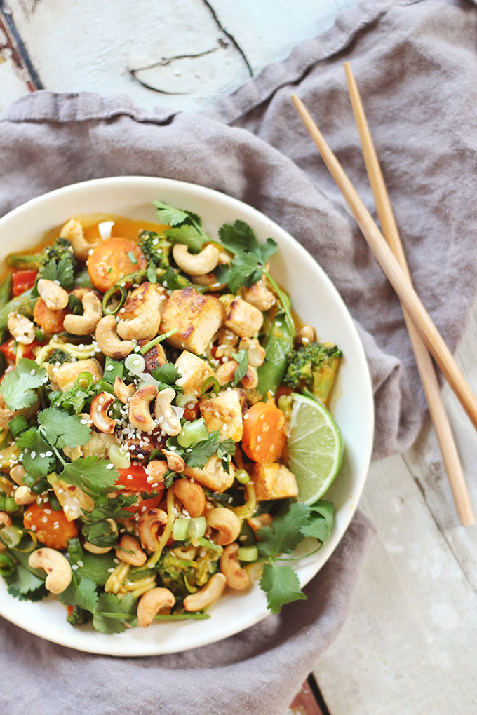 Carrot Cashew Zoodles with Crispy Sesame Tofu // JustineCelina.com