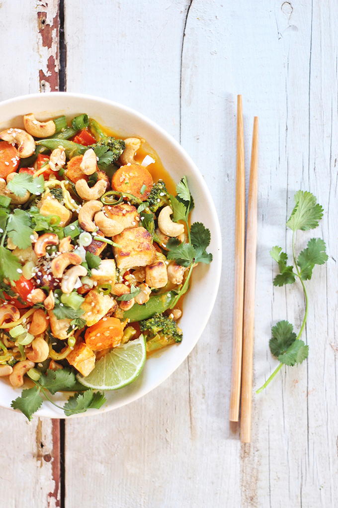 Carrot Cashew Zoodles with Crispy Sesame Tofu // JustineCelina.com