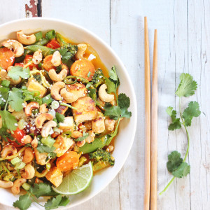 Carrot Cashew Zoodles with Crispy Sesame Tofu // JustineCelina.com