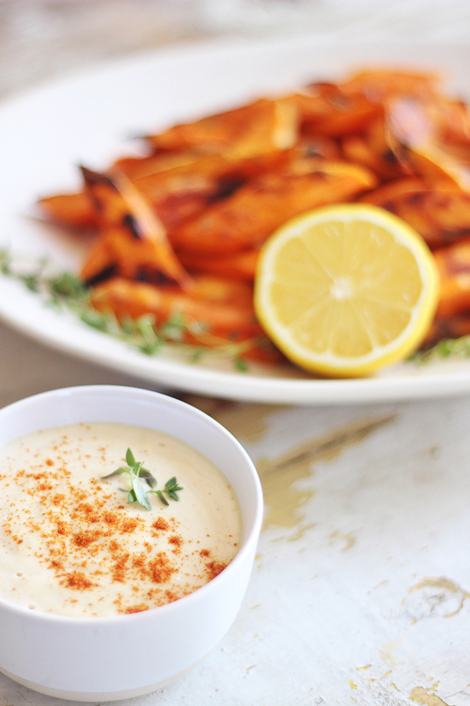 Roasted Sweet Potato Fries with Lemon Tahini Sauce // JustineCelina.com