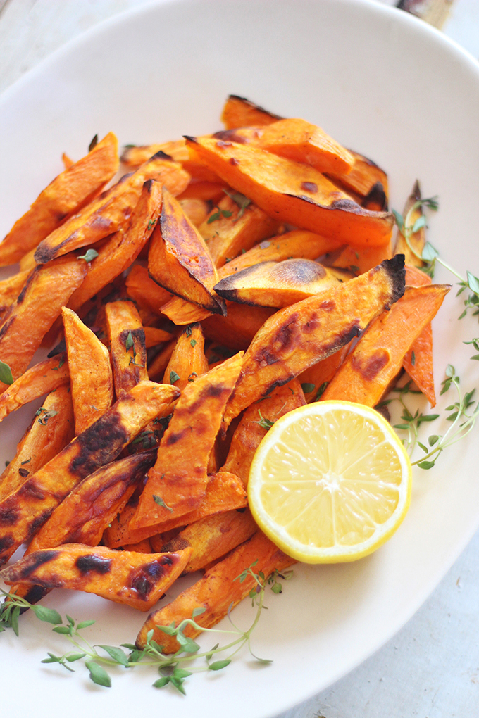 Roasted Sweet Potato Fries with Lemon Tahini Sauce // JustineCelina.com