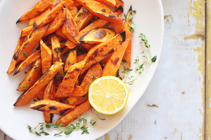 Roasted Sweet Potato Fries with Lemon Tahini Sauce // JustineCelina.com